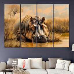 Hippo Canvas Print Modern Living Room Wall Art, Ready To Hang - thumbnail 3