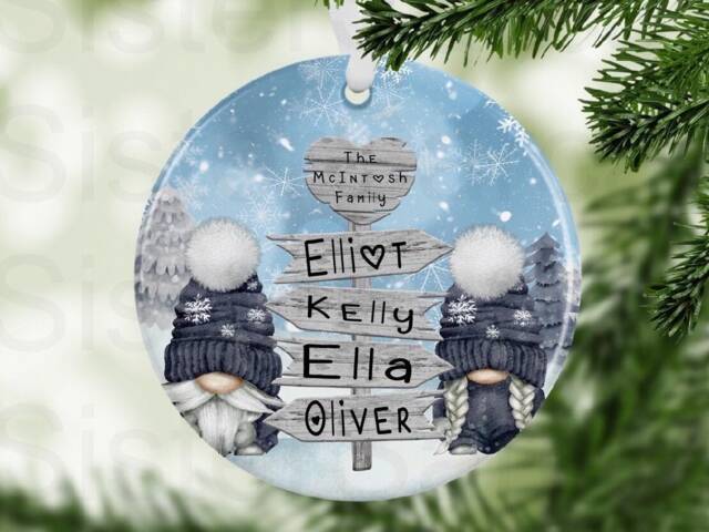 Kids Christmas Gonk Family Sign Personalised Bauble Gift Present Keepsake Novelty Tree Xmas Mum Daughter Son Nephew Niece