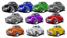 1940 Willys Car Wall Decal Vintage Cartoon Vinyl Sticker - thumbnail 2