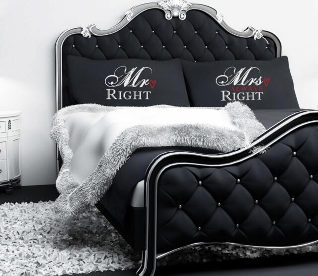 Couples Black Pillowcases Mr Right Mrs Always Wedding Engagement Marriage Valentines 200Tc 100%cotton Excellent Quality