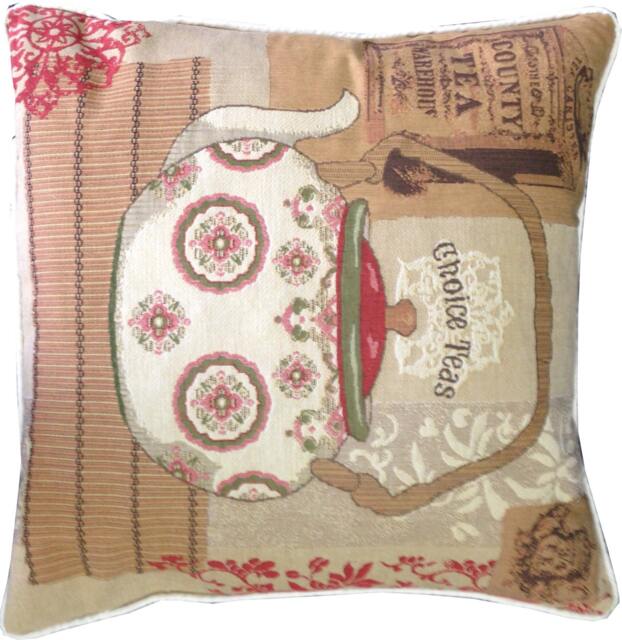 Choice Teas Floral Teapot Woven Tapestry Cushion Cover Sham - image 1