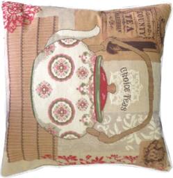 Choice Teas Floral Teapot Woven Tapestry Cushion Cover Sham - thumbnail 1