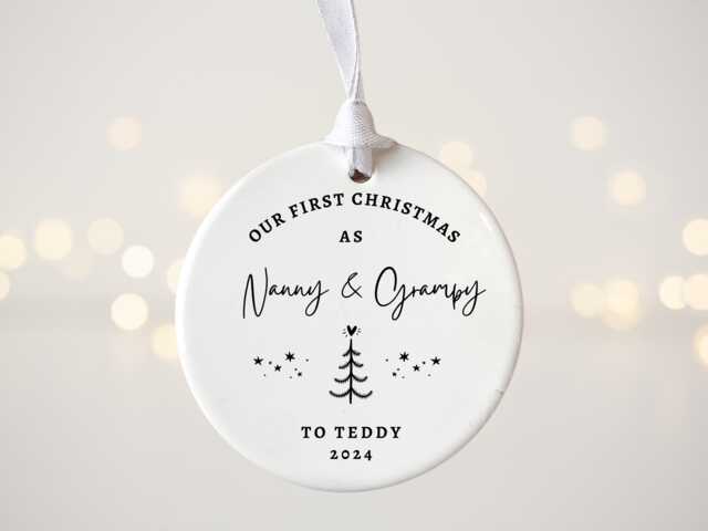 Personalised First Christmas As Nanny & Grampy Tree Decoration - Grandparents Ornament Bauble - image 1