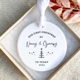 Personalised First Christmas As Nanny & Grampy Tree Decoration - Grandparents Ornament Bauble - thumbnail 2