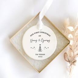 Personalised First Christmas As Nanny & Grampy Tree Decoration - Grandparents Ornament Bauble - thumbnail 3