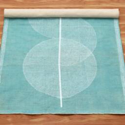 Blue Block Printed Cotton Rug Geometric Woven Dhurrie, Washable - thumbnail 3
