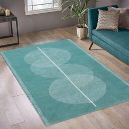Blue Block Printed Cotton Rug Geometric Woven Dhurrie, Washable - thumbnail 1