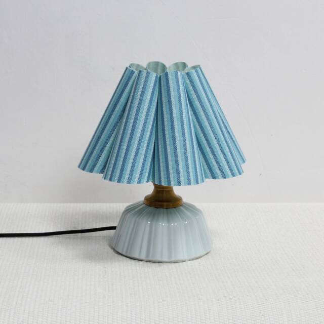 Handmade Lake Blue Striped Fabric Table Lamp - Ceramic Base-89# - image 1