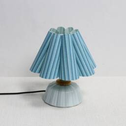 Handmade Lake Blue Striped Fabric Table Lamp - Ceramic Base-89# - thumbnail 3