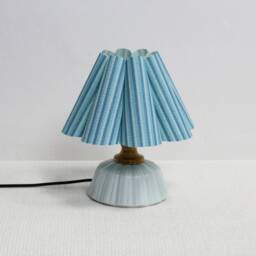 Handmade Lake Blue Striped Fabric Table Lamp - Ceramic Base-89#