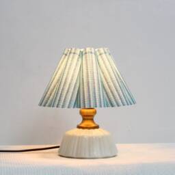 Handmade Lake Blue Striped Fabric Table Lamp - Ceramic Base-89# - thumbnail 4