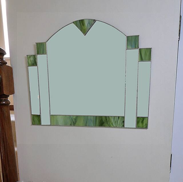 Art Deco Green Mirror - Rectangular Stained Glass Hand Crafted - image 1