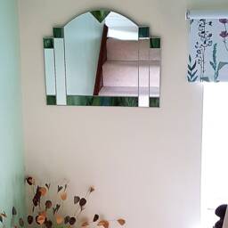 Art Deco Green Mirror - Rectangular Stained Glass Hand Crafted - thumbnail 3