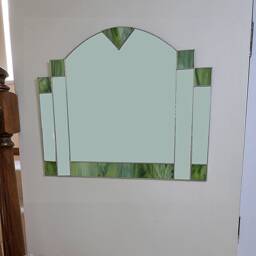 Art Deco Green Mirror - Rectangular Stained Glass Hand Crafted - thumbnail 1