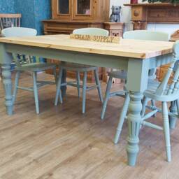 Brand New 4Ftx 3Ft Farmhouse Fluted Dining Table & 4 Matching Spindle Back Chairs Painted in Breakfast Room Green - thumbnail 3