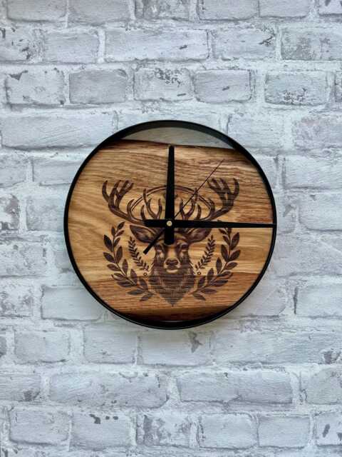 Deer Wall Clock, Carved Wood Clocks, Silent Round Themed Merry Christmas, Holiday Gifts, New First Home Gift, Year Gift - image 1