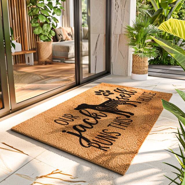 Our Add Breed Runs This House - Personalized Dog Gift Pet Welcome Rug Doormat Custom Breed For Owners - image 1