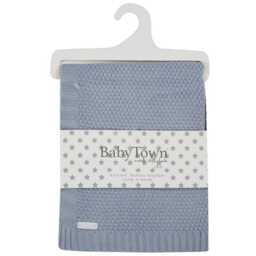Baby Boys Cable Knitted Blanket Winnie The Pooh Bees Design Newborn Toddler Pram Cot Stroller Gift Present Dusky Blue - thumbnail 2