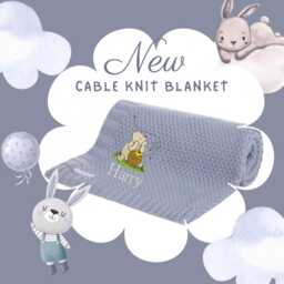 Baby Boys Cable Knitted Blanket Winnie The Pooh Bees Design Newborn Toddler Pram Cot Stroller Gift Present Dusky Blue - thumbnail 1