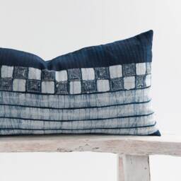 Indigo Batik Lumbar Pillow Cover Handwoven Hmong Textile, 12x24 - thumbnail 2