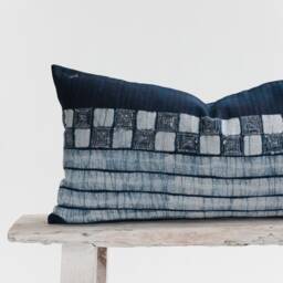 Indigo Batik Lumbar Pillow Cover Handwoven Hmong Textile, 12x24 - thumbnail 3