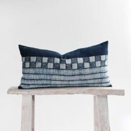 Indigo Batik Lumbar Pillow Cover Handwoven Hmong Textile, 12x24 - thumbnail 1