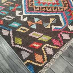 Handmade Afghan Kilim Rug, Geometric Tribal Design, Multicolour Artisan Persian Turkish Flatweave, Natural Wool, 158x105 cm - thumbnail 4