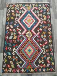 Handmade Afghan Kilim Rug, Geometric Tribal Design, Multicolour Artisan Persian Turkish Flatweave, Natural Wool, 158x105 cm - thumbnail 1