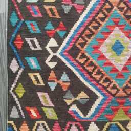 Handmade Afghan Kilim Rug, Geometric Tribal Design, Multicolour Artisan Persian Turkish Flatweave, Natural Wool, 158x105 cm - thumbnail 2