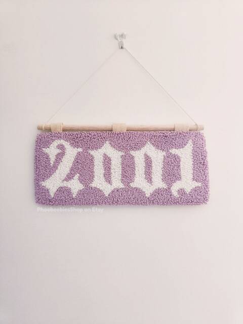 Custom Year Banner, Handmade Punch Needle Wall Hanging, Anniversary Or Birthday Gift - image 1
