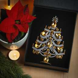 Charming Table Top Glass Xmas Tree, Handcrafted With Clear Coloured Czech Rhinestone Crystal. Decorated Christmas Ornaments - thumbnail 3