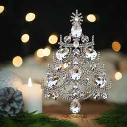 Czech Crystal Rhinestone Christmas Tree, Handmade Tabletop Ornament