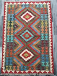 Handmade Rug, Classic Artisan Afghan Turkish Navajo Geometric Wool Kilim Rug 147x101 cm - thumbnail 1