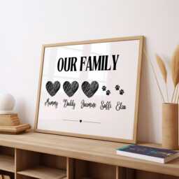 Personalized Family Names Print Heart & Paw Prints Home Decor - thumbnail 2