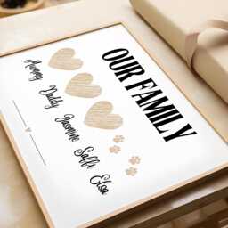 Personalized Family Names Print Heart & Paw Prints Home Decor - thumbnail 1