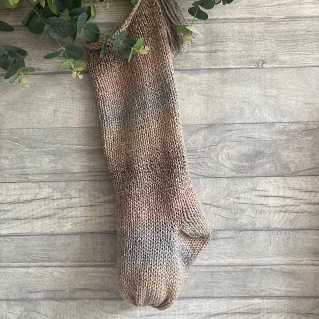 Gray & Beige Farmhouse Christmas Stocking Hand Knit Holiday Decor - image 1