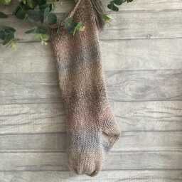 Gray & Beige Farmhouse Christmas Stocking Hand Knit Holiday Decor - thumbnail 1
