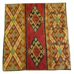 "Handmade Wool Embroidered Cushion Cover Contemporary Red Yellow Peach - 16""x16" - thumbnail 2