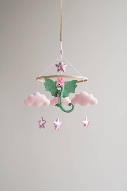 Dragon Mobile Baby, Fairy Tale Nursery Decor, Baby Shower Gift - image 1