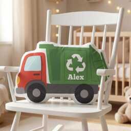 Personalized Garbage Truck Pillow, Custom Name Kids Cushion, Recycling Throw Nursery Bedroom Decor - thumbnail 2