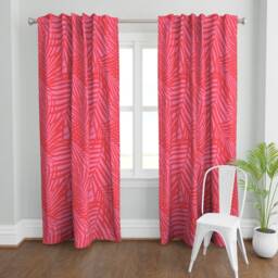 Tropical Ferns Curtain Panel - Monochromatic Summer Vibes Palm Leaf Beach Custom Fronds Orange On Pink By Danika_Herrick - thumbnail 2