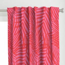 Tropical Ferns Curtain Panel - Monochromatic Summer Vibes Palm Leaf Beach Custom Fronds Orange On Pink By Danika_Herrick