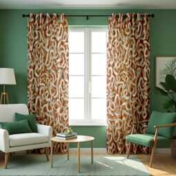 Modern Abstract Curtains in Beige & Terracotta Tones, Contemporary Pattern Drapes, Custom Made Window Panels For Living Room Decor - thumbnail 4