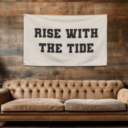 Rise With The Tide Banner - Boho Wall Decor, Coastal Nursery Sign, Beachy Fabric Banner, Ocean Quote Hanging, Inspirational Decor - thumbnail 3