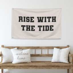 Rise With The Tide Banner - Boho Wall Decor, Coastal Nursery Sign, Beachy Fabric Banner, Ocean Quote Hanging, Inspirational Decor - thumbnail 2