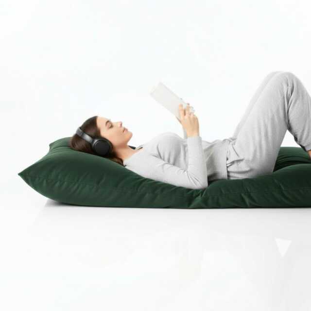 Plush Velvet Beanbag Floor Cushion Bottle Green Rectangle Pillow - image 1