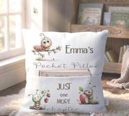 Personalised Caterpillar Book Pocket Pillow - Custom Kids Reading Gift For Story Time Nursery Cushion - thumbnail 1