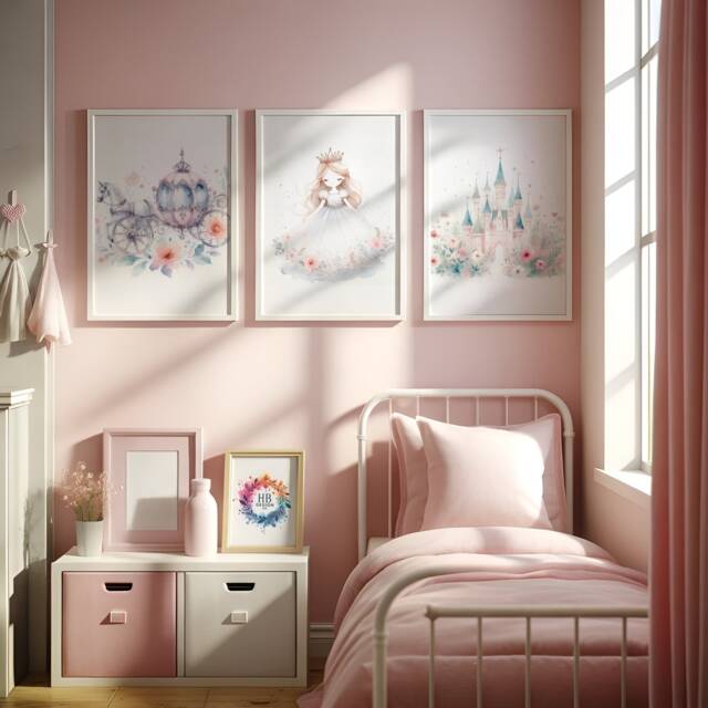 Princess Nursery Prints - Set Of 3 Girls Posters - Kids Bedroom Baby Girl Room Wall Art Kid Playroom Artwork Gift - image 1
