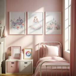 Princess Nursery Prints - Set Of 3 Girls Posters - Kids Bedroom Baby Girl Room Wall Art Kid Playroom Artwork Gift - thumbnail 1