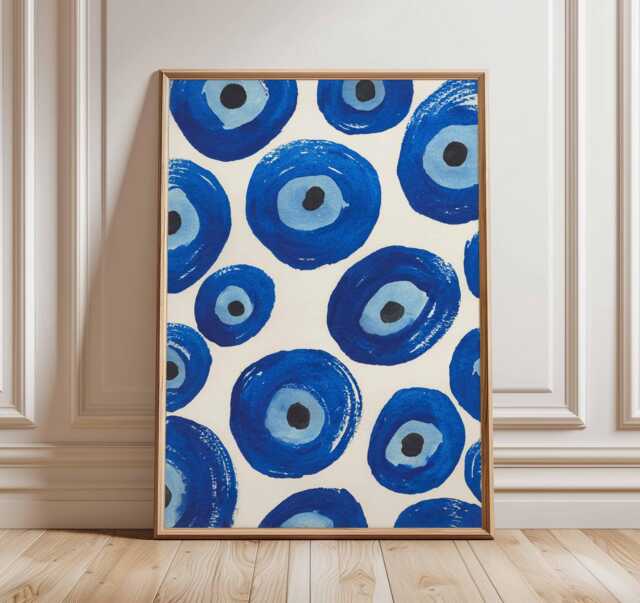 Blue Abstract Circles Wall Art, Modern Geometric Print, Minimalist Blue Pattern Poster For Living Room Decor, Contemporary Bold Artwork - image 1
